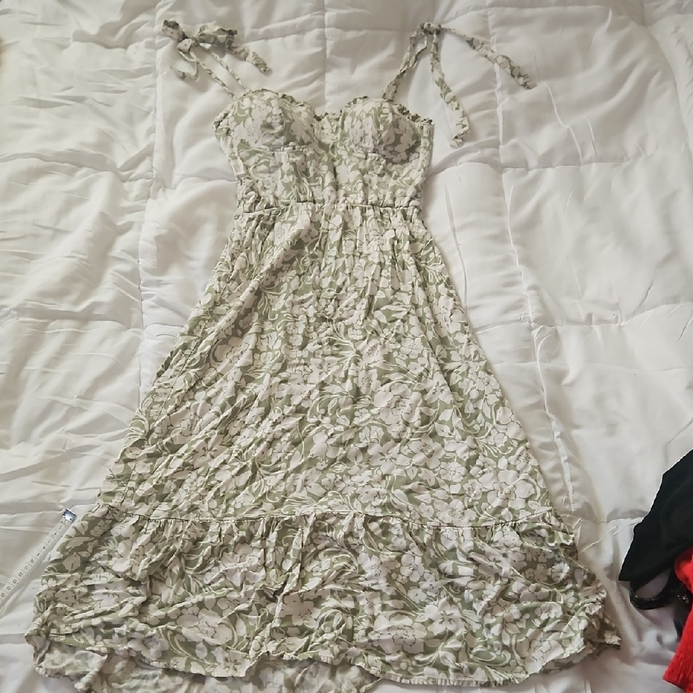 Small Auw Flare Midi Dress Green And White